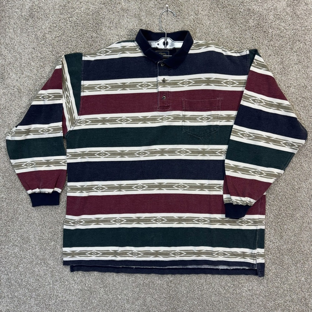 Roper Mens Long Sleeve Striped Polo Shirt Burgundy Green Navy Khaki XL